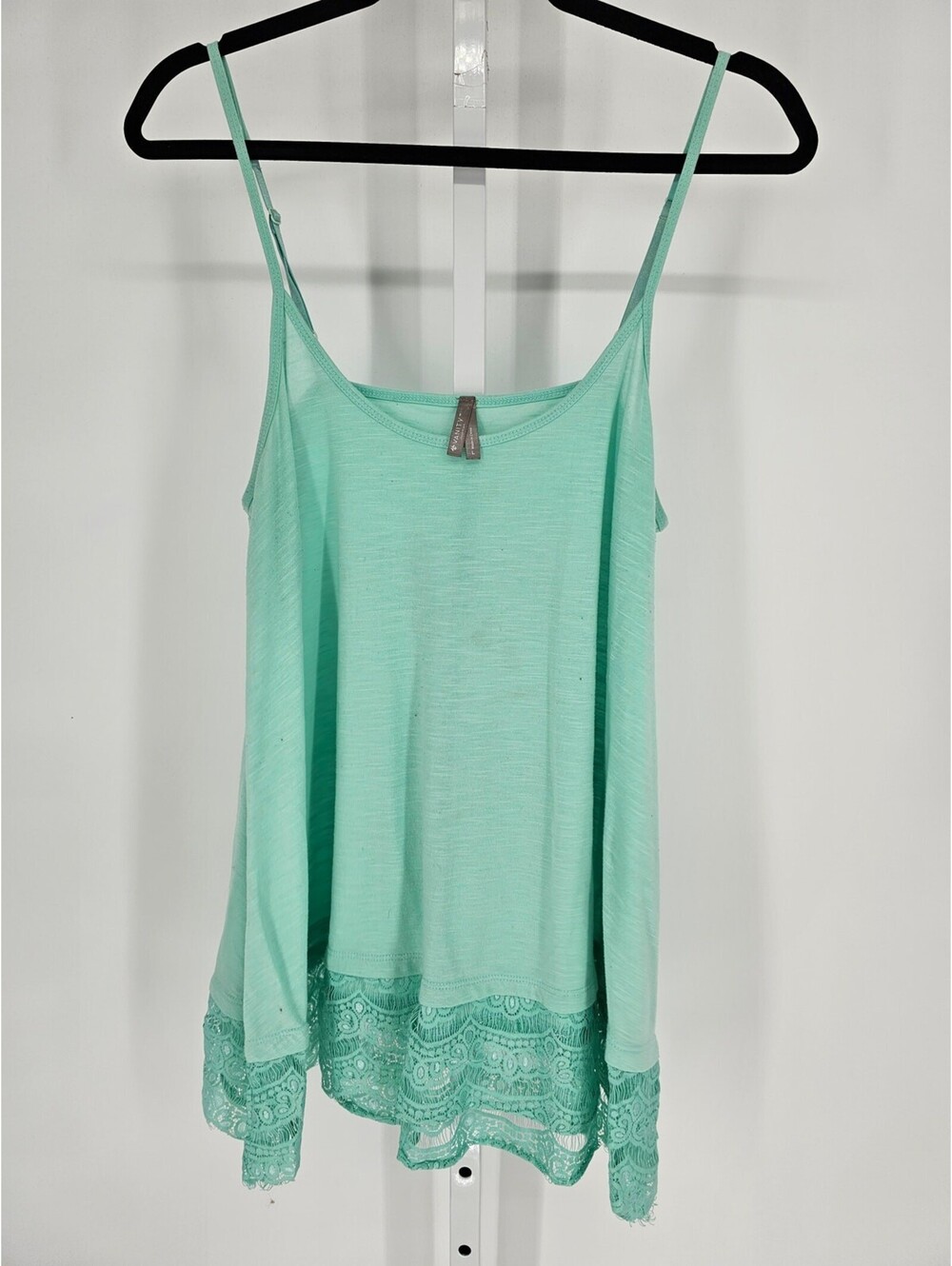 Y2K Vanity Womens Sz L Layering Cami Camisole Tunic Length Light Teal Lace Trim